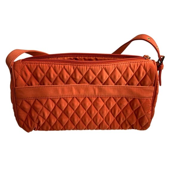 Vera Bradley Quilted Shoulder Bag In Orange With Gold Monogram & Zipper Closure - Picture 7 of 16